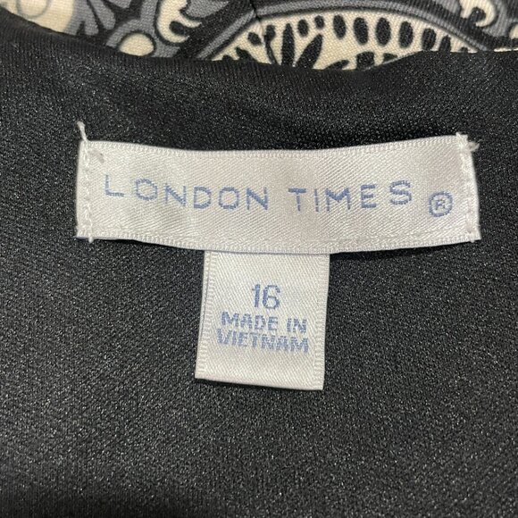 LONDON TIMES Sleeveless Sheath Dress Jersey Tapestry Print, Black/Ivory - 16 - Picture 6 of 7